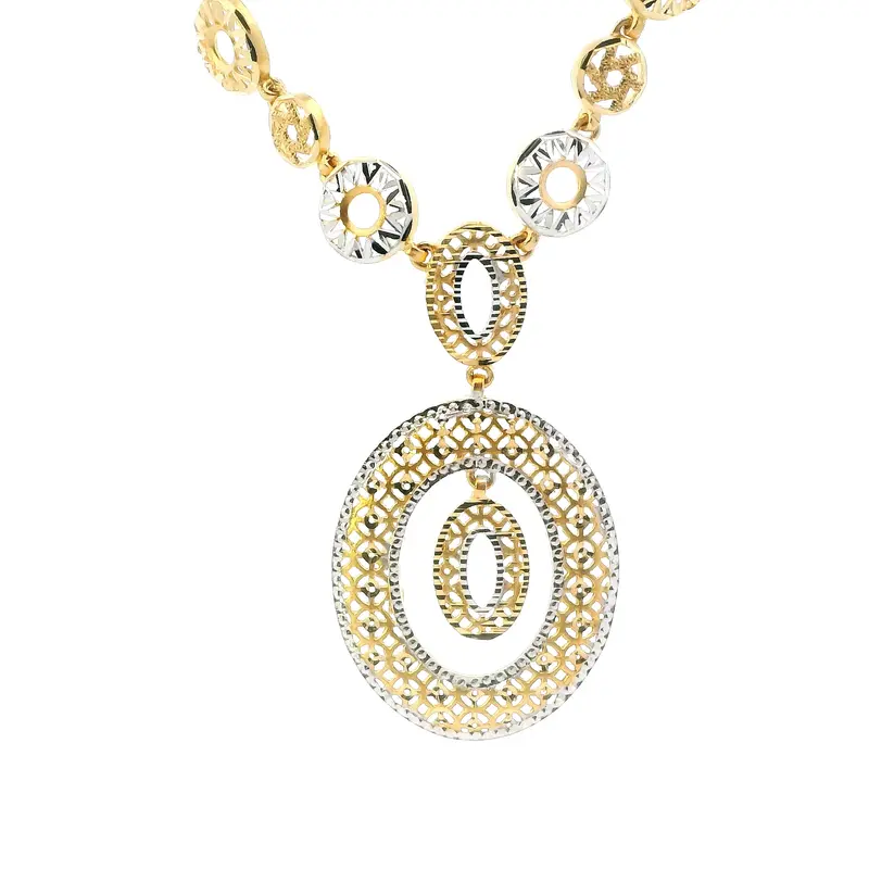 22K Two-Tone Gold Circle Dangle Necklace With Matching Pendant 1