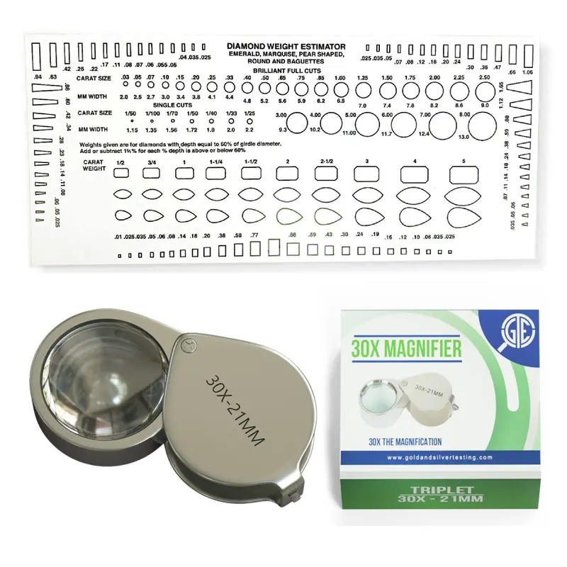 30X Jewelers’ Eye Loupe – Integrated Diamond & Gemstone Sizing Gauge 1