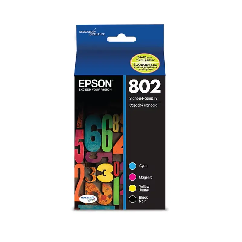 4-Pack Genuine Epson 802 Starter Ink Cartridges For Workforce Wf-4720, Wf-4730, Wf-4734, And Wf-4740 Printers 1