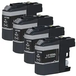 4-Pack High-Yield Compatible Brother Lc-103 Xl Black Ink Cartridges 1