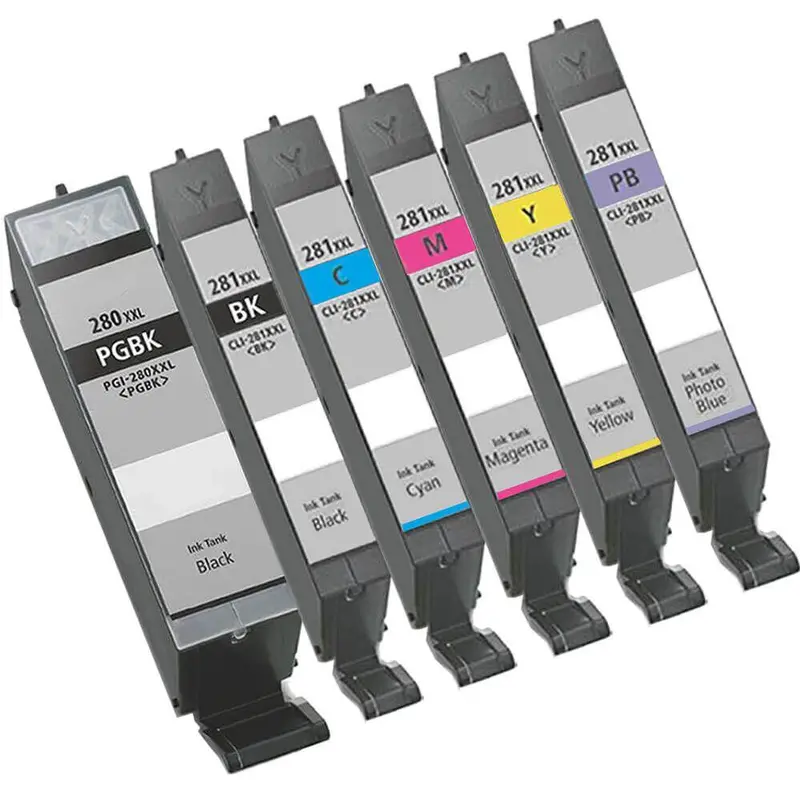 6-Piece Compatible Canon Pgi-280Xxl & Cli-281Xxl Super High-Yield Ink Pack – 1X Black (Pgi-280Xxl) + 1X Each Cli-281Xxl Black, Cyan, Magenta, Yellow, Photo Blue 1
