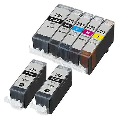 7-Piece Compatible Canon Pgi-220 & Cli-221 Ink Kit (3 Large Black + 1 Per Color) 1