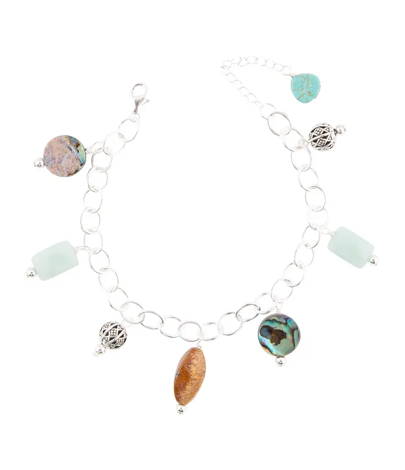 Abalone Shell Charm Bracelet In Sterling Silver 1