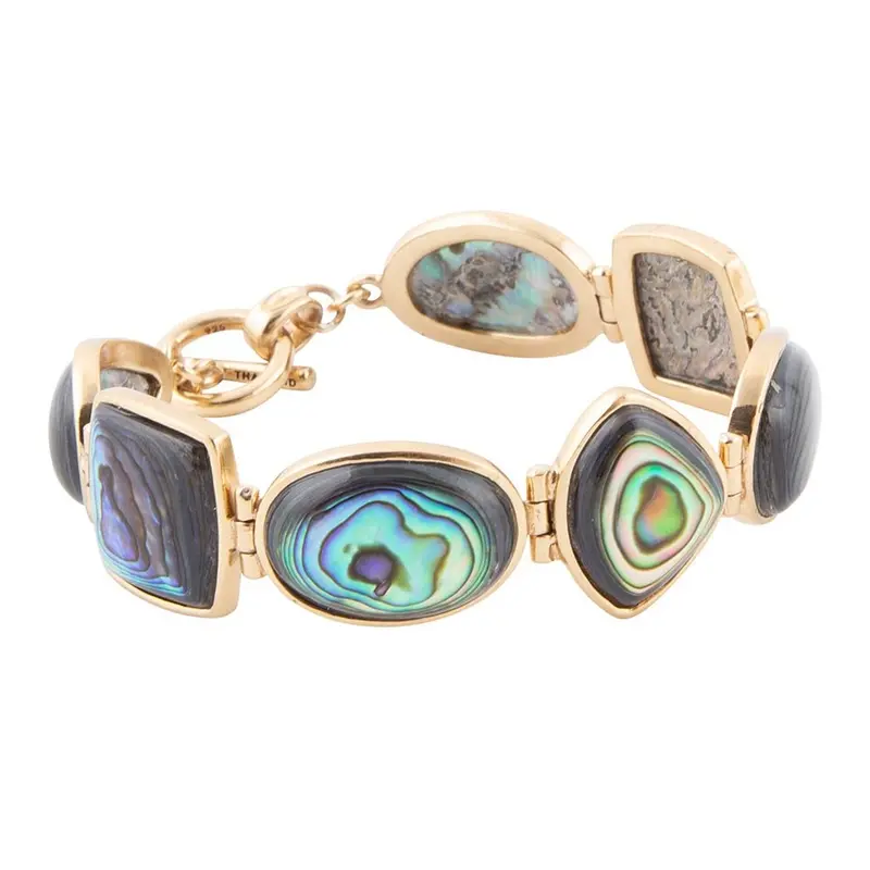 Abalone Shell Link Bracelet In Mixed Blue-Green Hues With Gold-Tone Hardware 1