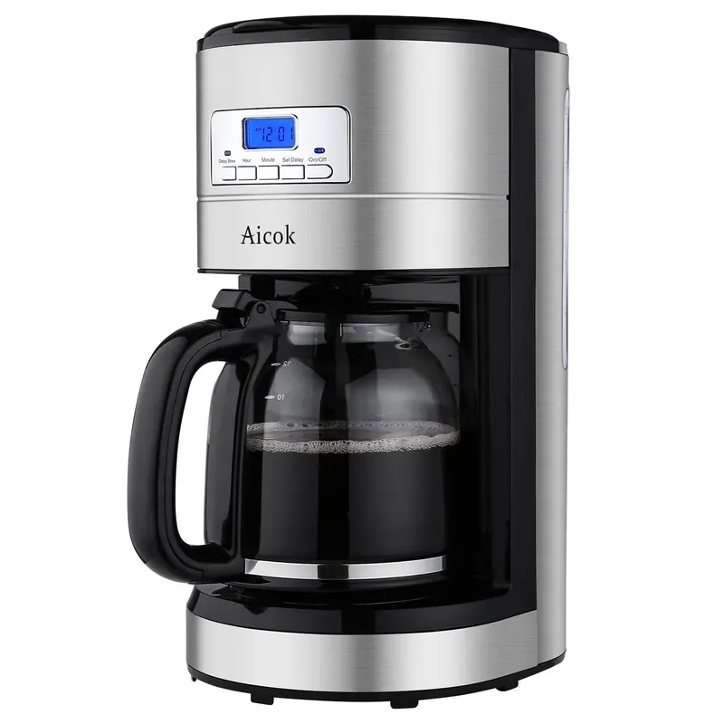 Aicok 12-Cup Programmable Coffee Maker – Stainless Steel Drip Brewer With Reusable Filter 1