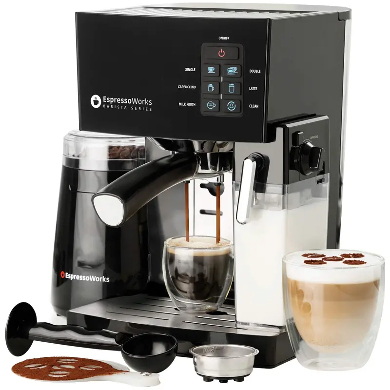 All-In-One Barista Bundle: 19-Bar Espresso Machine, Electric Grinder, Frother, Cups, Tamper & Accessories 1