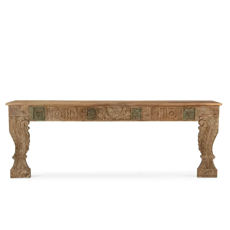 Alligator-Textured Carved Wooden Console Table 1