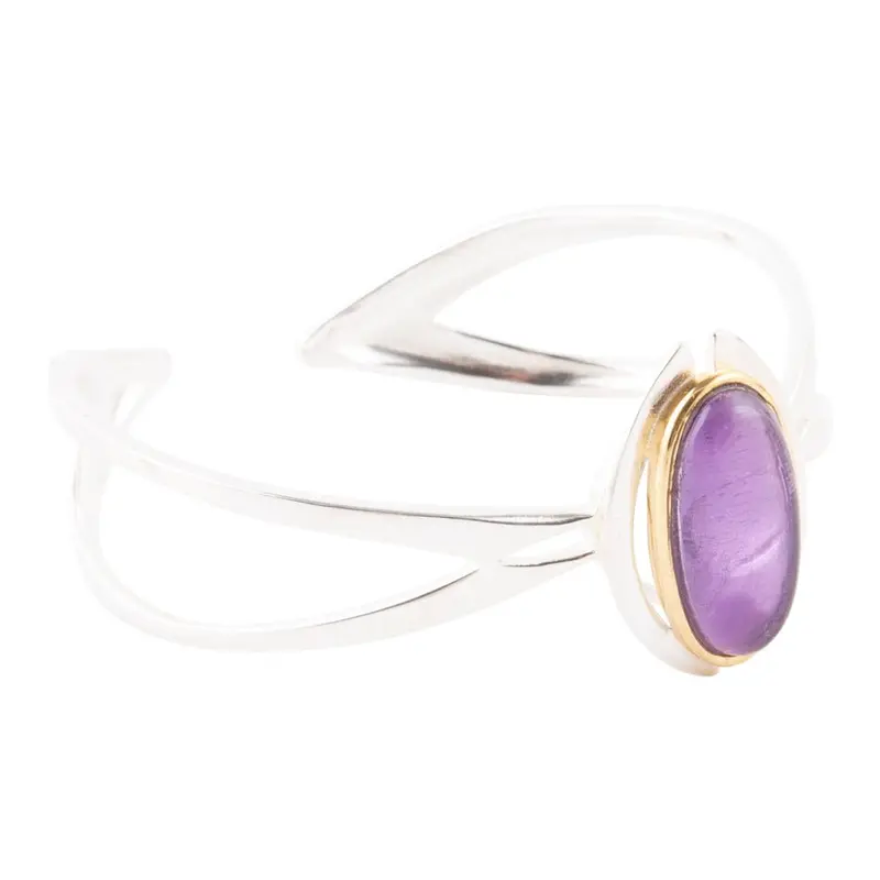 Amethyst Cuff Bracelet With Bright Gold Finish 1