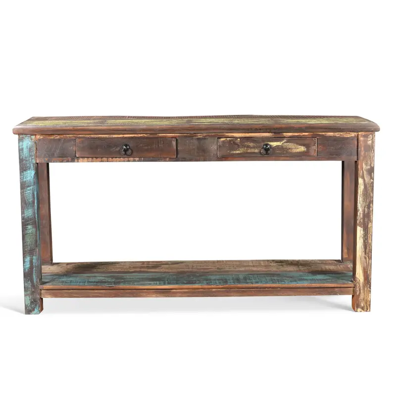 Antique Reclaimed Wood Console Table – Distressed Surface 1