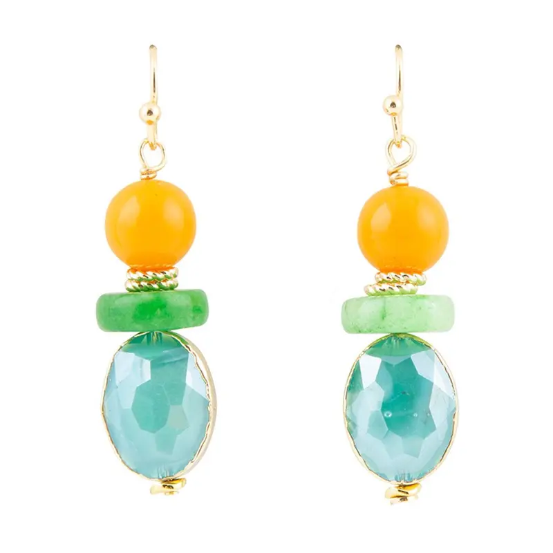 Apricot Golden Drop Earrings With Colorful Accents 1