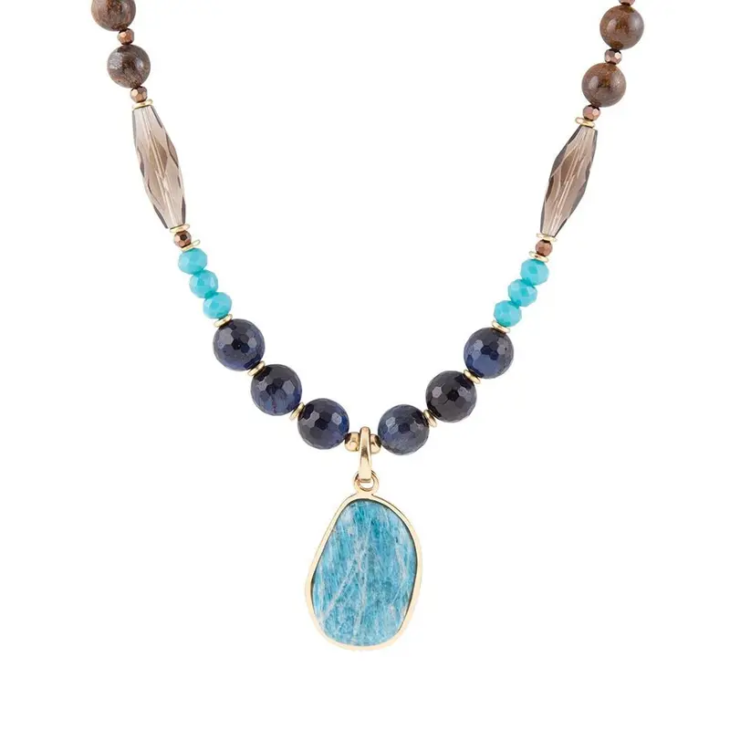 Argo Blue Apatite With Brown Tiger’S Eye Gold Pendant Necklace 1