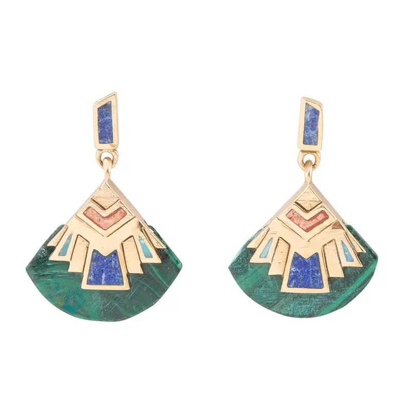 Art Deco–Inspired Multi-Hued Earrings In Gold Tone 1