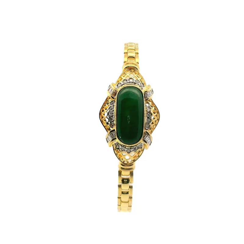 Artisan 18K Yellow Gold Green Jade And Diamond Bracelet – 0.40Ct Diamond Accents 1
