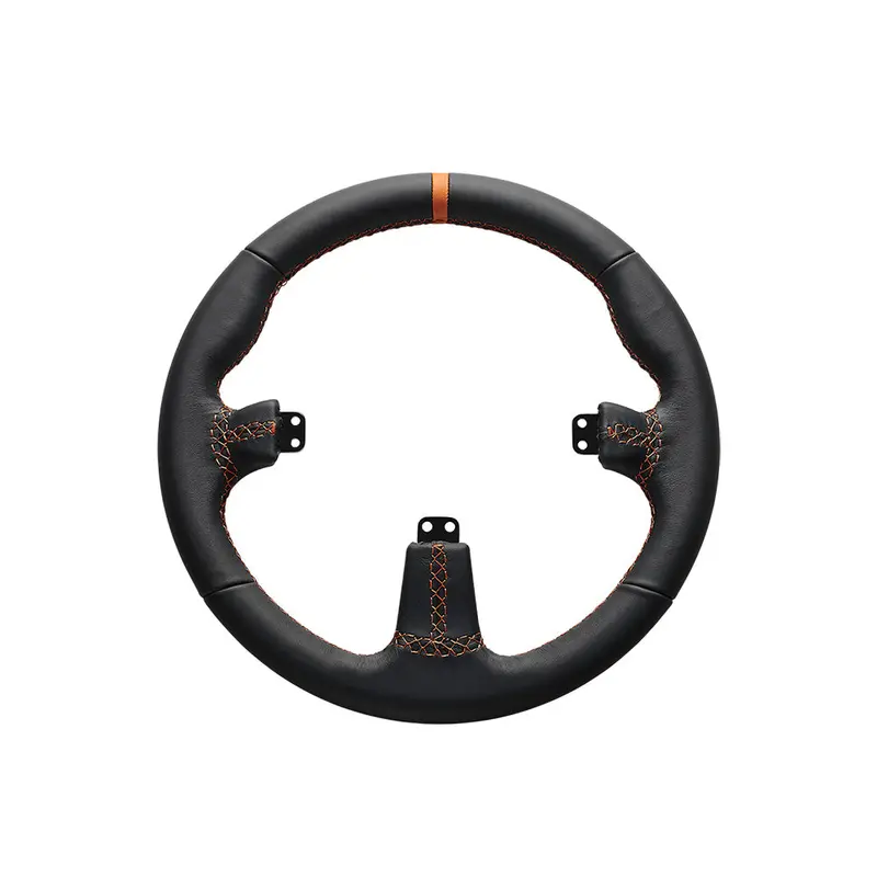 Asetek Round Leather Steering Wheel – Orange Accent Strip 1
