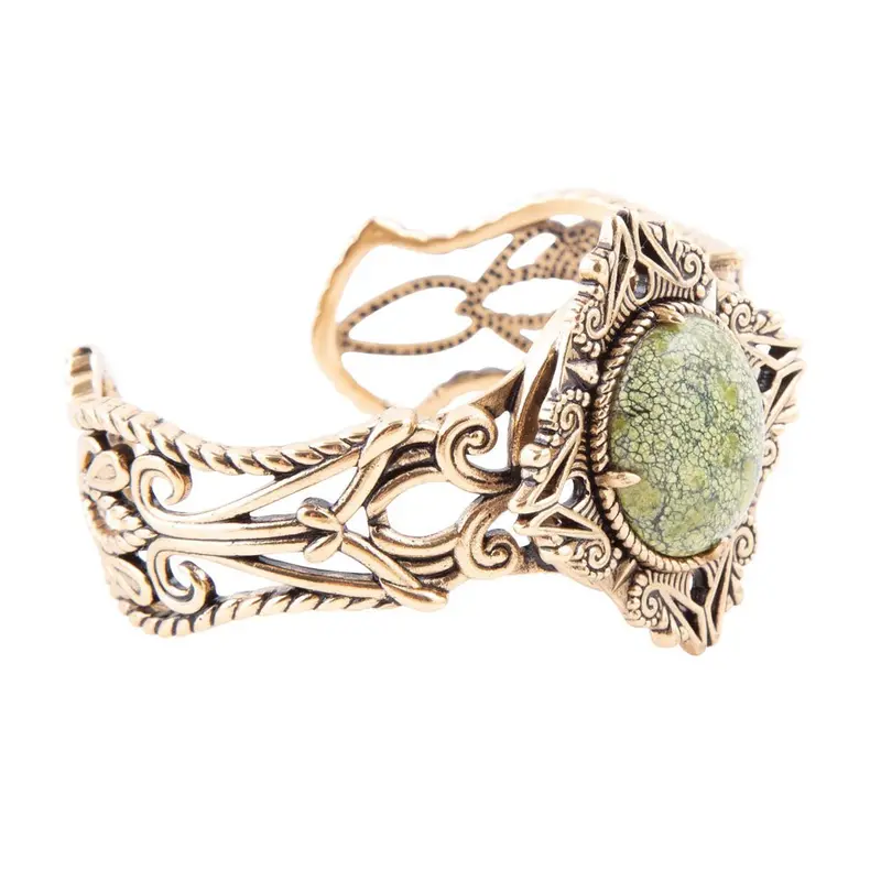 Aspen Green Serpentine Statement Cuff Bracelet With Bronze-Gold Tone 1