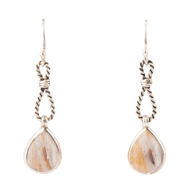 Astro Grey Wood Opal Dangle Earrings With Sterling Silver Hooks 1