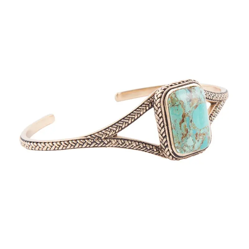 Authentic Turquoise Cuff Bracelet With Hand-Forged Detailing 1
