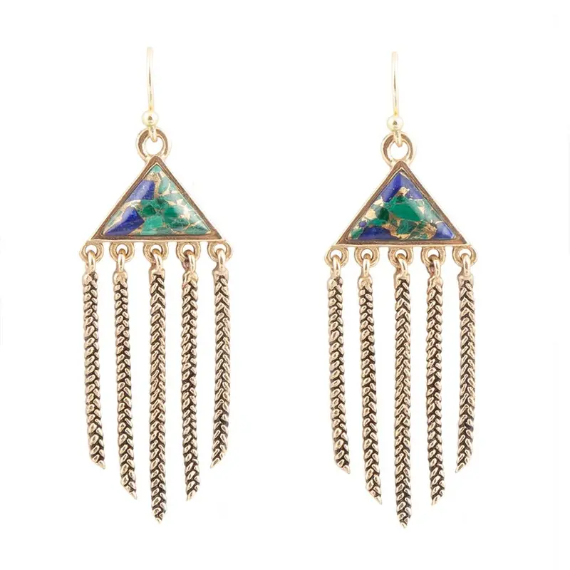 Azurite Matrix Chandelier Earrings With Gold Plating 1