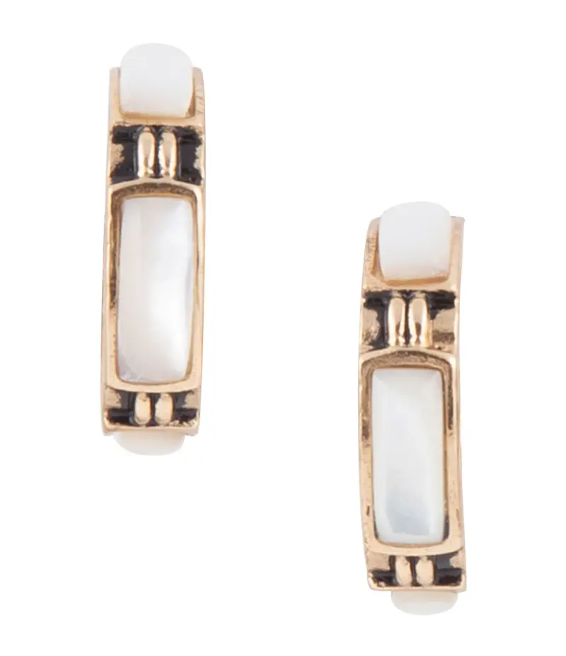 Baguette-Cut Mother-Of-Pearl Hoop Earrings 1