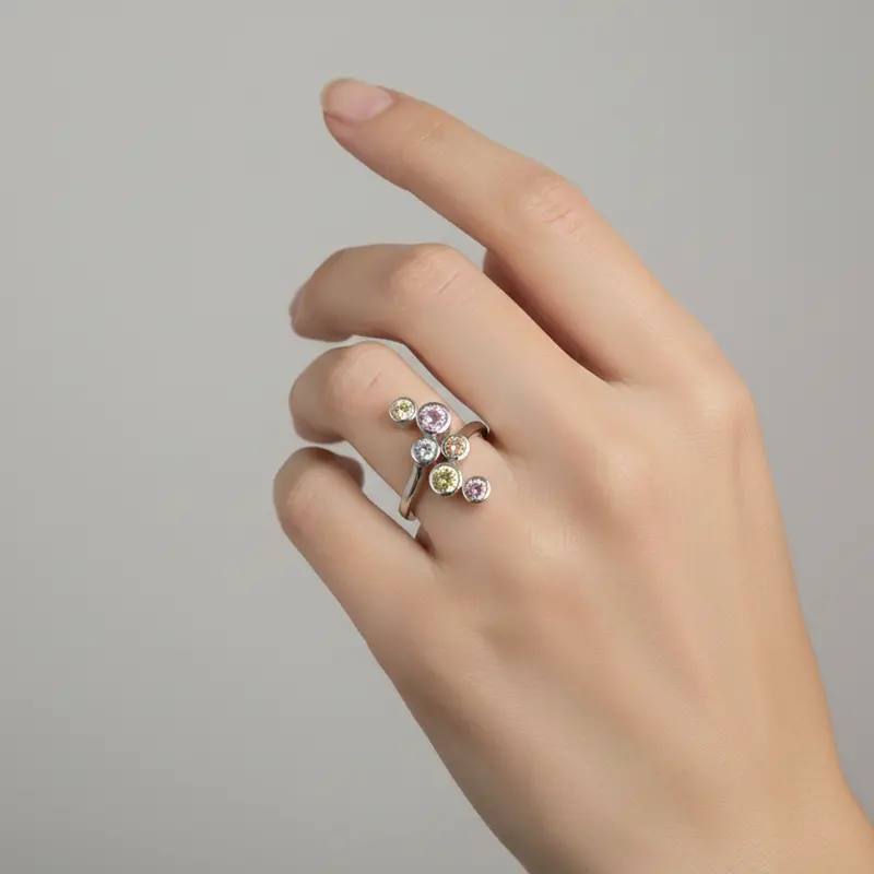 Bezel-Set Pastel Gemstone Ring In Sterling Silver For Women 1