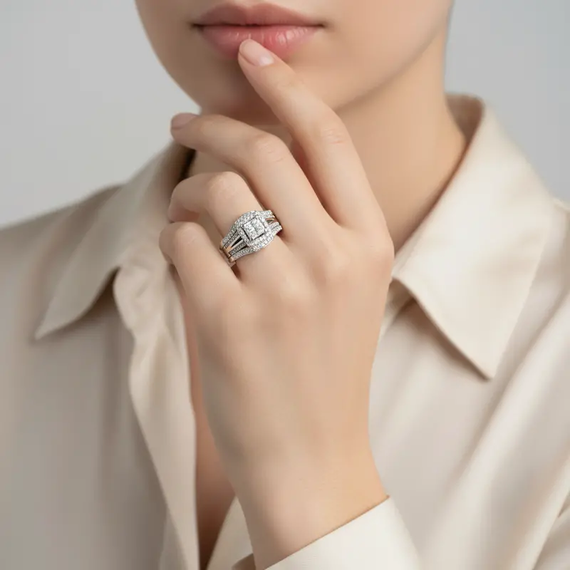 Bicolor Diamond Ring – 10K/14K White Gold, 0.69Ct Total Weight 1