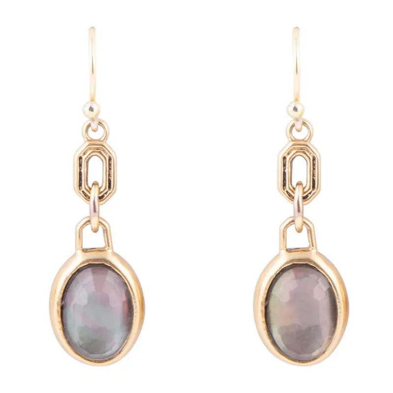 Black Mother-Of-Pearl Drop Earrings With Golden Bronze Details 1