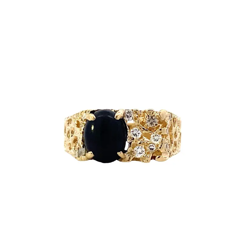 Black Onyx And Diamond Nugget Ring In 14K Yellow Gold – 0.39 Carat Total Weight 1
