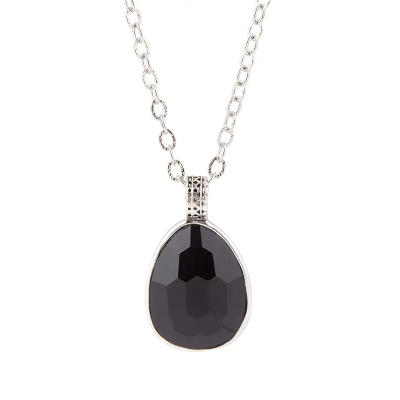 Black Onyx Teardrop Pendant Necklace On Sterling Chain 1
