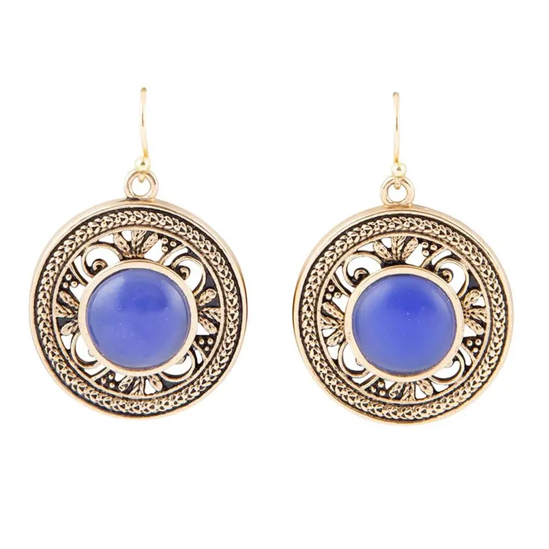 Blue Agate Dangle Earrings With Gold Detailing 1