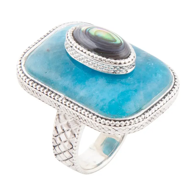 Blue Apatite And Abalone Silver Stacking Ring 1