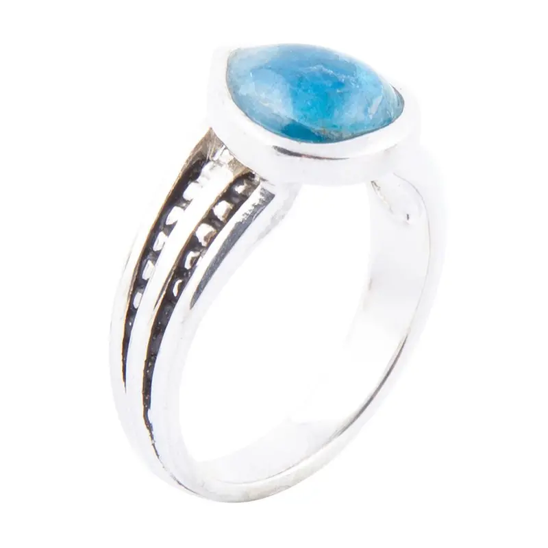 Blue Apatite Teardrop Ring Set In Sterling Silver 1