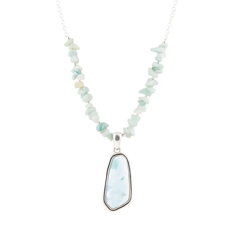 Blue Larimar Gemstone Necklace With Sterling Silver Chain 1