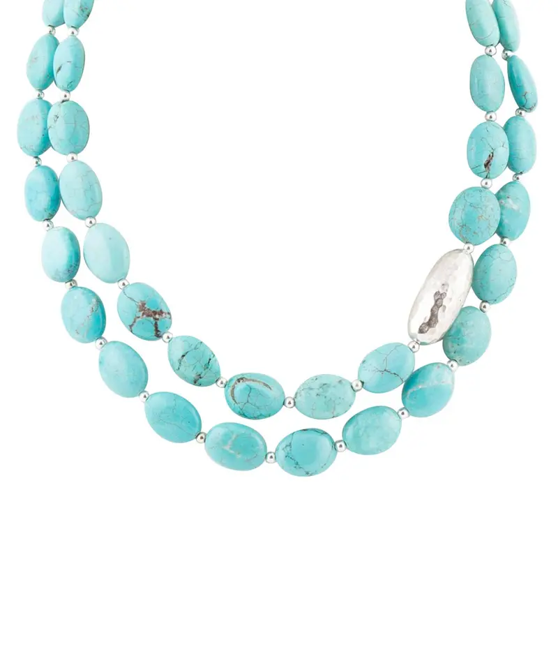 Blue Turquoise And Magnesite Strung Necklace With Sterling Silver Clasp 1