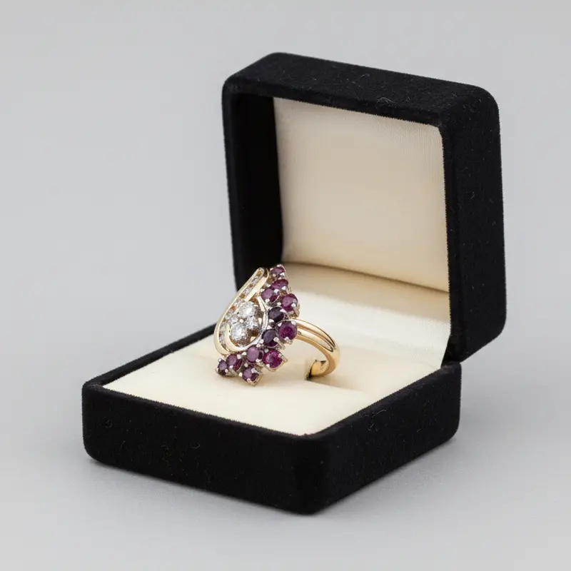 Bold 14K Yellow Gold Ring Combining Diamonds And Rubies – 0.49 Carats Total Gem Weight 1