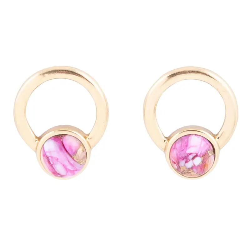 Calgary-Collection Pink Spiny Oyster Matrix Earrings With Gold Posts 1