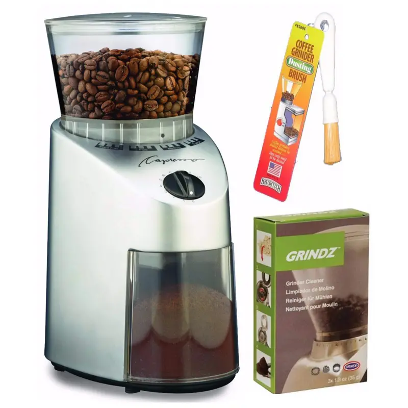 Capresso Infinity Conical Burr Grinder In Brushed Silver – Includes Cleaning Kit 1