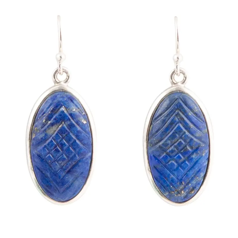 Carved Blue Lapis Lazuli Drop Earrings In Sterling Silver 1