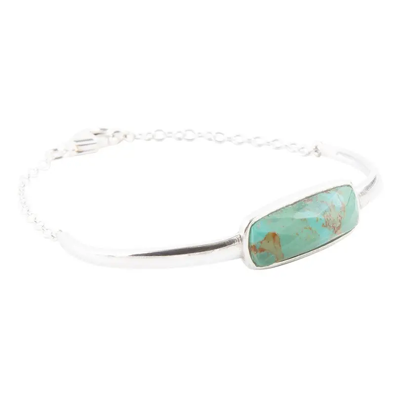 Chained Cuff Bracelet With Genuine Turquoise And Sterling Silver 1