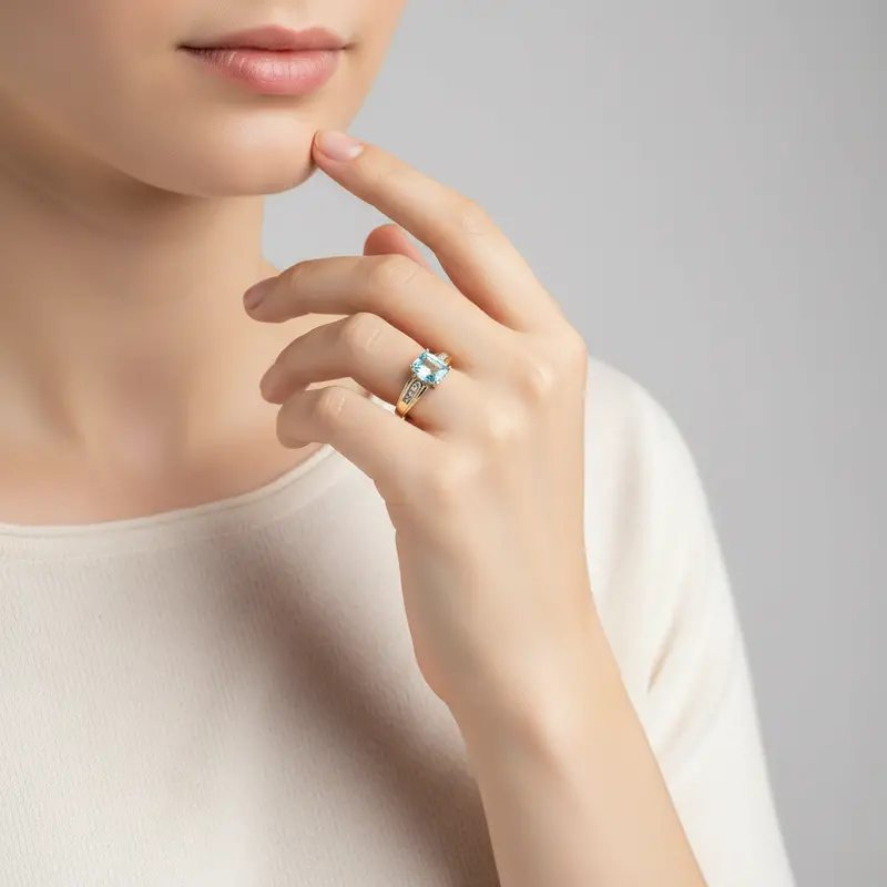 Checkerboard Topaz And Diamond Ring In 10K Yellow Gold For Women 1