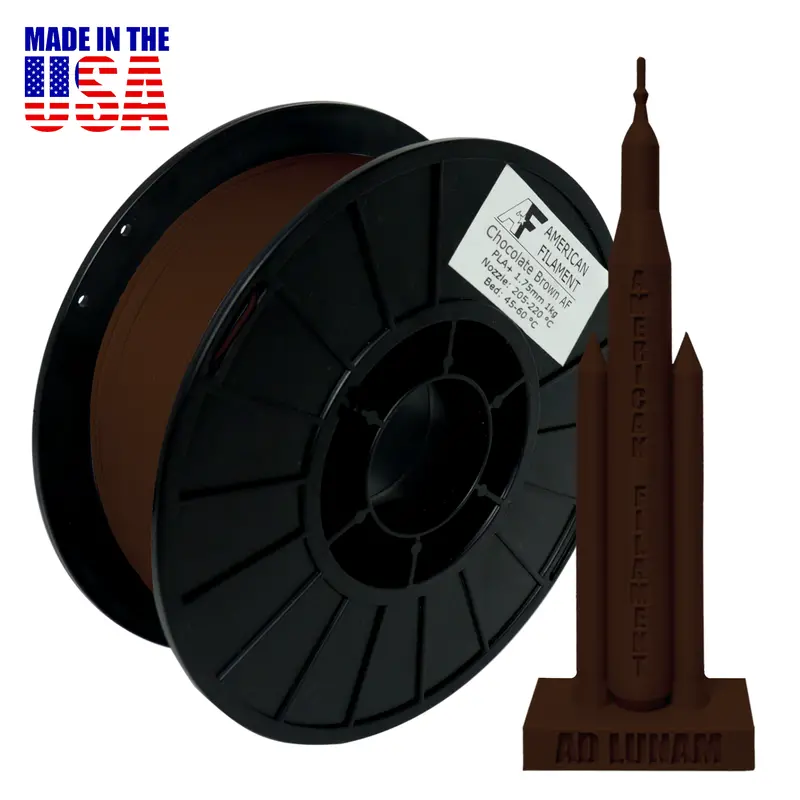 Chocolate Brown Af Pla+ Filament – 1.75 Mm, Usa-Made, Deep Satin Finish And Low-Warp Characteristics 1