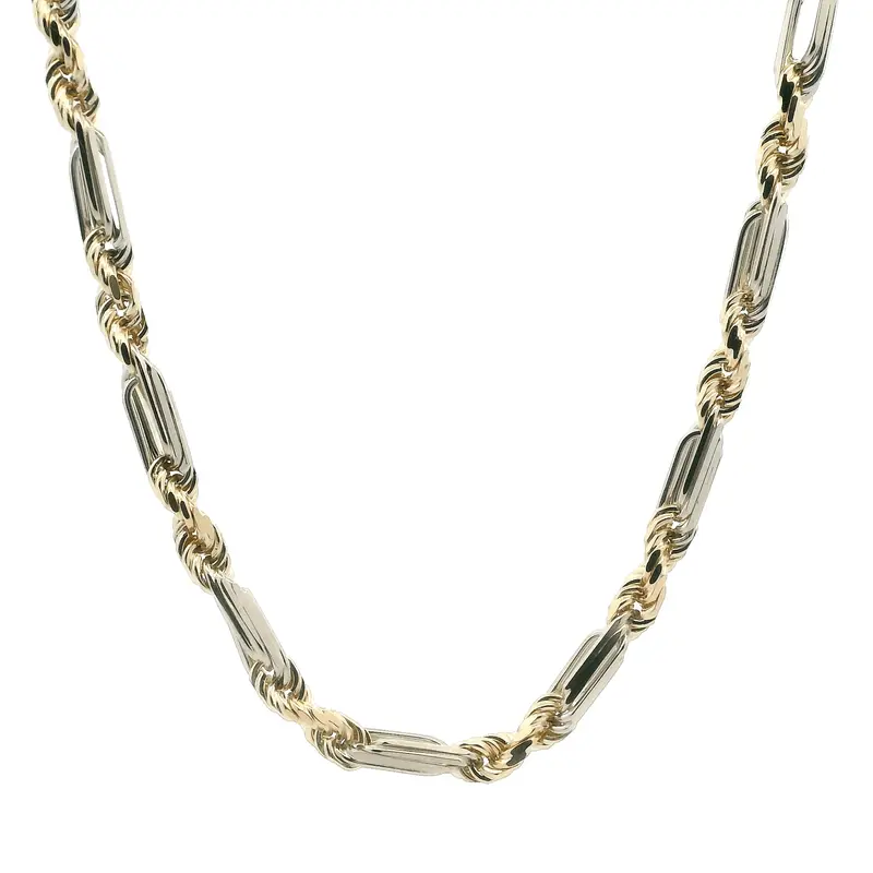 Classic 14K Yellow And White Gold Figaro Chain Necklace 1