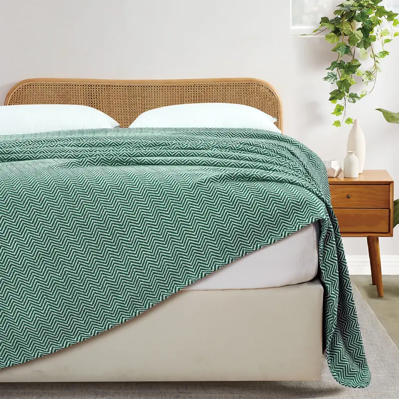 Classic Herringbone Cotton Throw Blanket 1