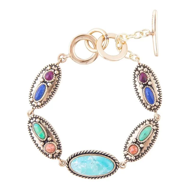 Colorful Concho-Style Link Bracelet With Gold Finish 1