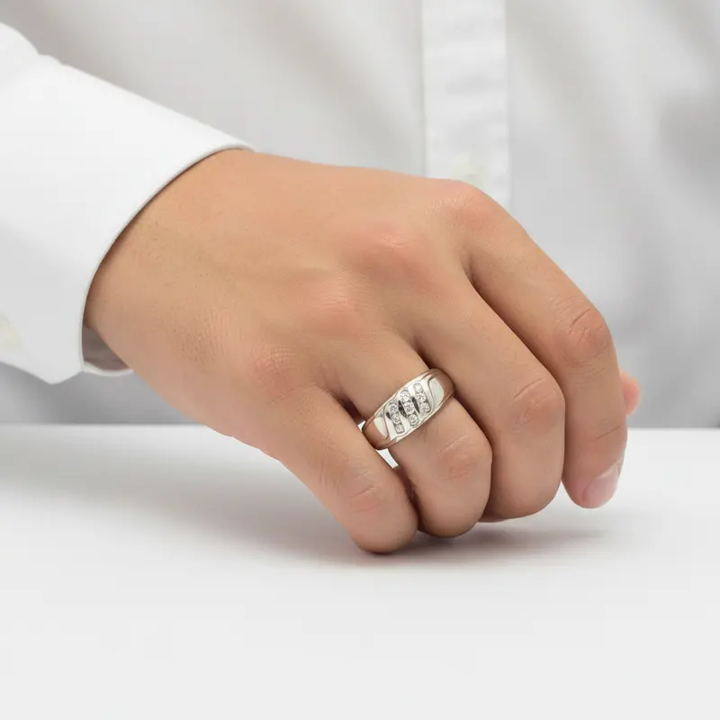 Contemporary Men'S 14K White Gold Diamond Ring – 0.55 Carat Total Diamond Weight 1