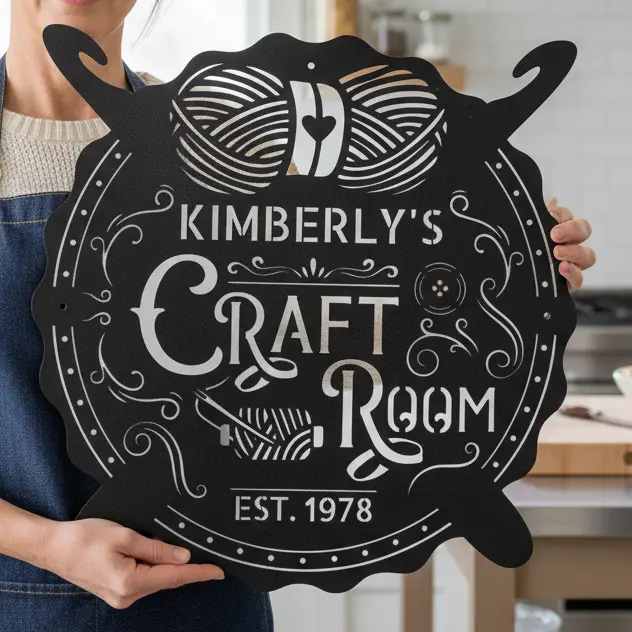 Crochet & Craft Room Metal Sign – Handmade Sewing Space Decor 1