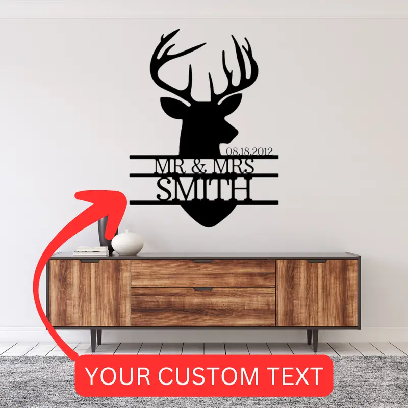 Custom Name Monogram Sign With Deer Silhouette – Rustic Home & Holiday Gift 1