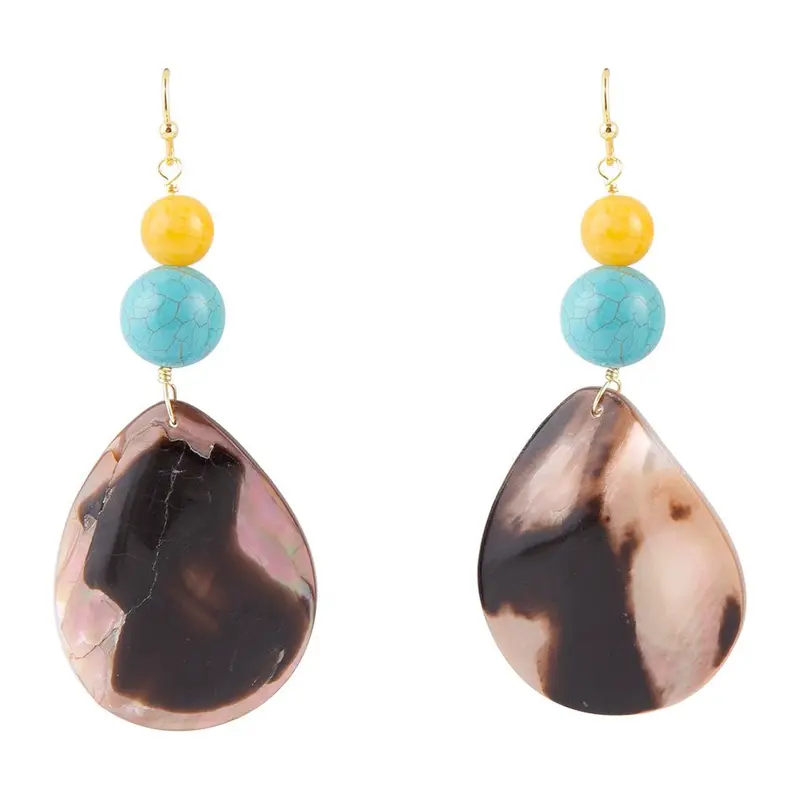 Dark Shell And Turquoise Dangle Earrings 1