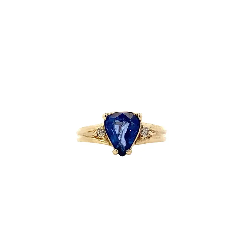 Delicate 14K Yellow Gold Blue Topaz Ring With Diamond Detail – 0.04Ct 1