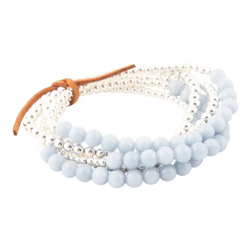 Denim Blue Angelite Bracelet Set With Sterling Silver Details 1