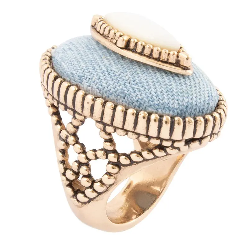 Denim-Themed Mother-Of-Pearl Statement Ring In Gold-Finished Metal 1